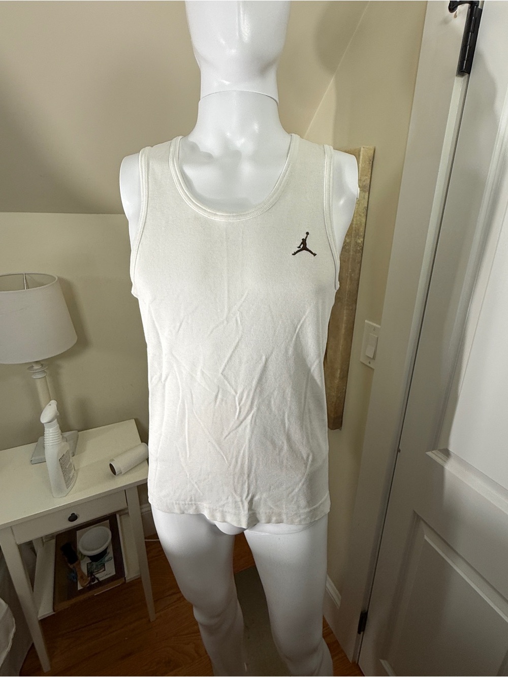 Jordan White Ribbed Tank Top Men’s Large Jumpman Sleeveless Shirt - Picture 7 of 12